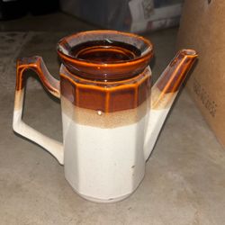 Vintage 1970s Brown and Beige Ceramic Coffee Kettle Pitcher