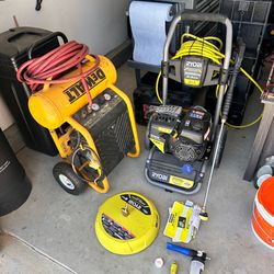 Dewalt compressor and Ryobi gas pressure washer