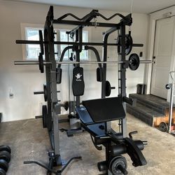 Vesta Fitness Smith Machine 2001 w/Bench Attachment | 230lb Bumpers Weights | 7ft Olympic Bar | Fitness | Gym Equipment | FREE DELIVERY🚚 