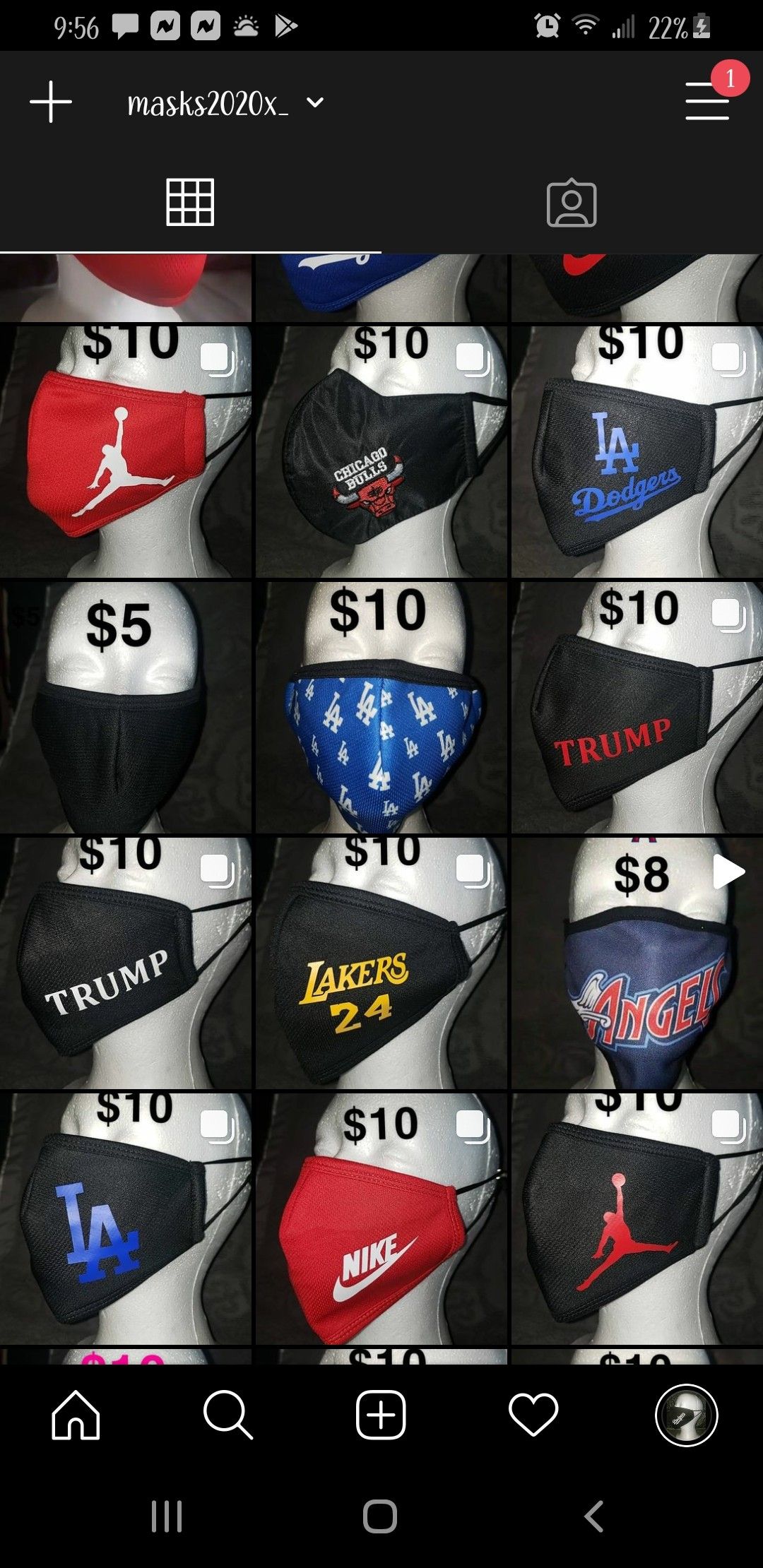 Masks for sale $4-$15
