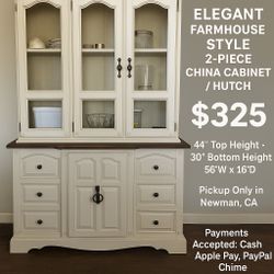 Farmhouse Style China Hutch – 2 Piece – $325