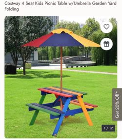Costway 4 Seat Kids Picnic Table w/Umbrella Garden Yard Folding $60