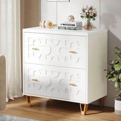 New White Gold 2-Drawer File Cabinet, Modern Storage Filing Cabinet Printer Stand