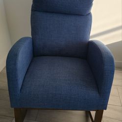 Blue Fabric Rocking Chair with Wooden Legs – Like New