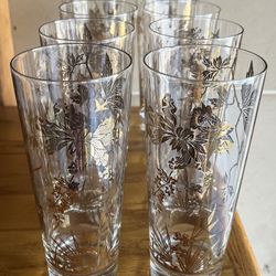 Vintage Mid Century Gold Leaf Glass Set 8
