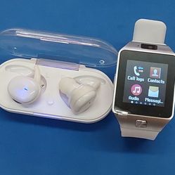 D-Series White Smart Watch + 5.0 White Wireless Earbuds 