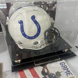 Johnny Unitas Signed and Authenticated NFL Helmet With Glass Case