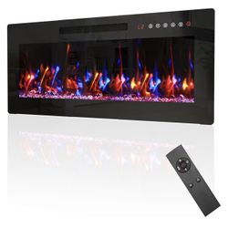 36" Electric Fireplace Insert, Wall Mounted & Recessed Heater, Slim Freestanding Indoor Fireplace with Remote Control, Adjustable Flame Colors & Brigh
