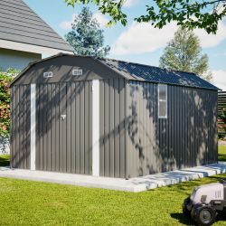 10x12 FT Gray Outdoor Storage Shed, Heavy Duty Rust-Resistant Steel Tool Shed with Floor Frame Kit