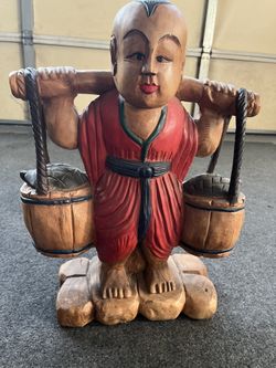 Vintage Solid Hand carved Wooden Asian Man