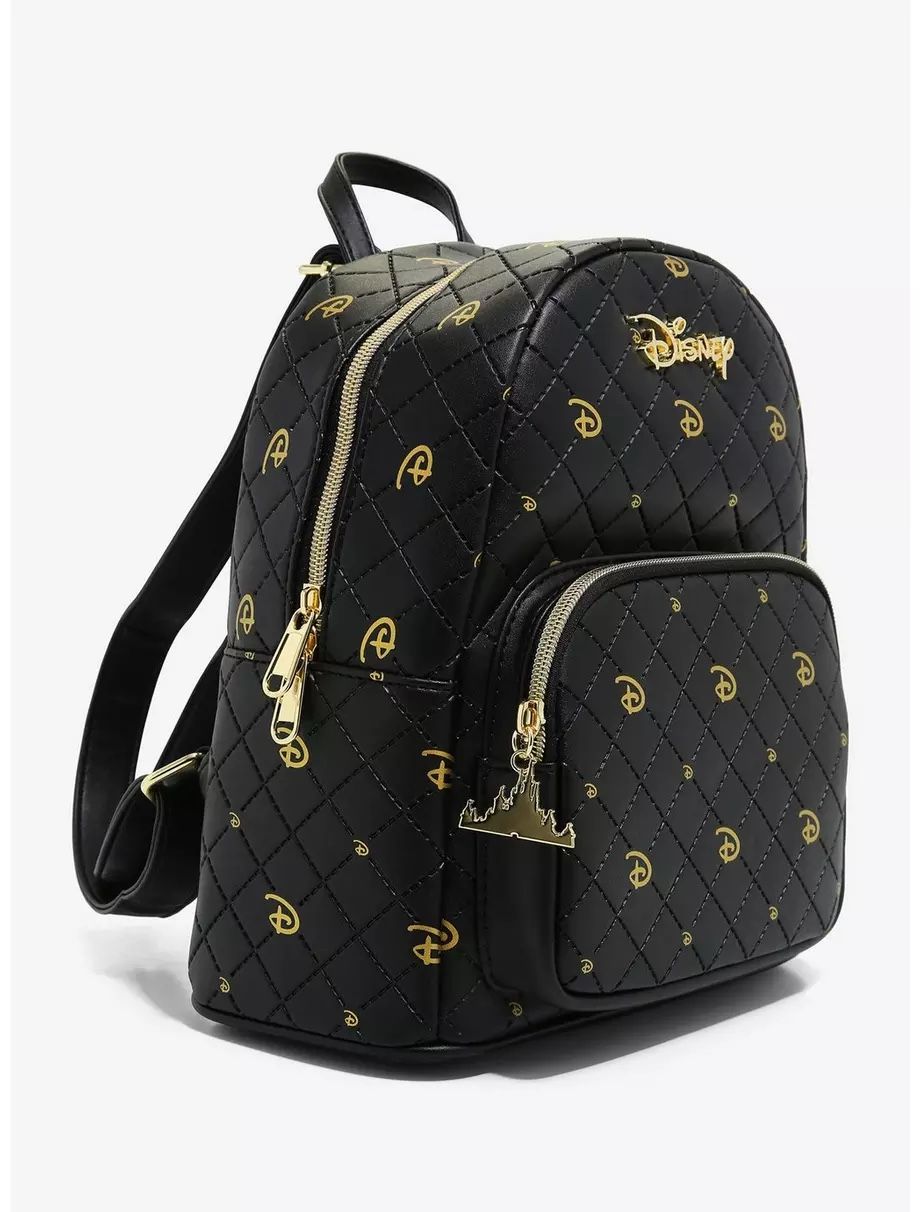 Loungefly Disney Logo Quilted Black with Gold “D” Mini  display picture 1