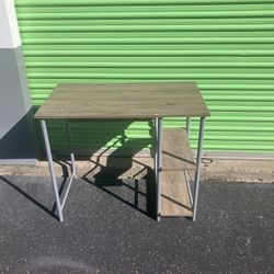 Modern Gray Home Office Desk with Shelf