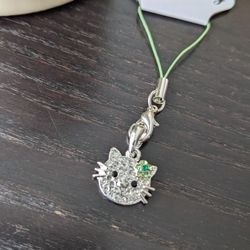 Hello Kitty Cellphone Charm Green and Clear Crystal 