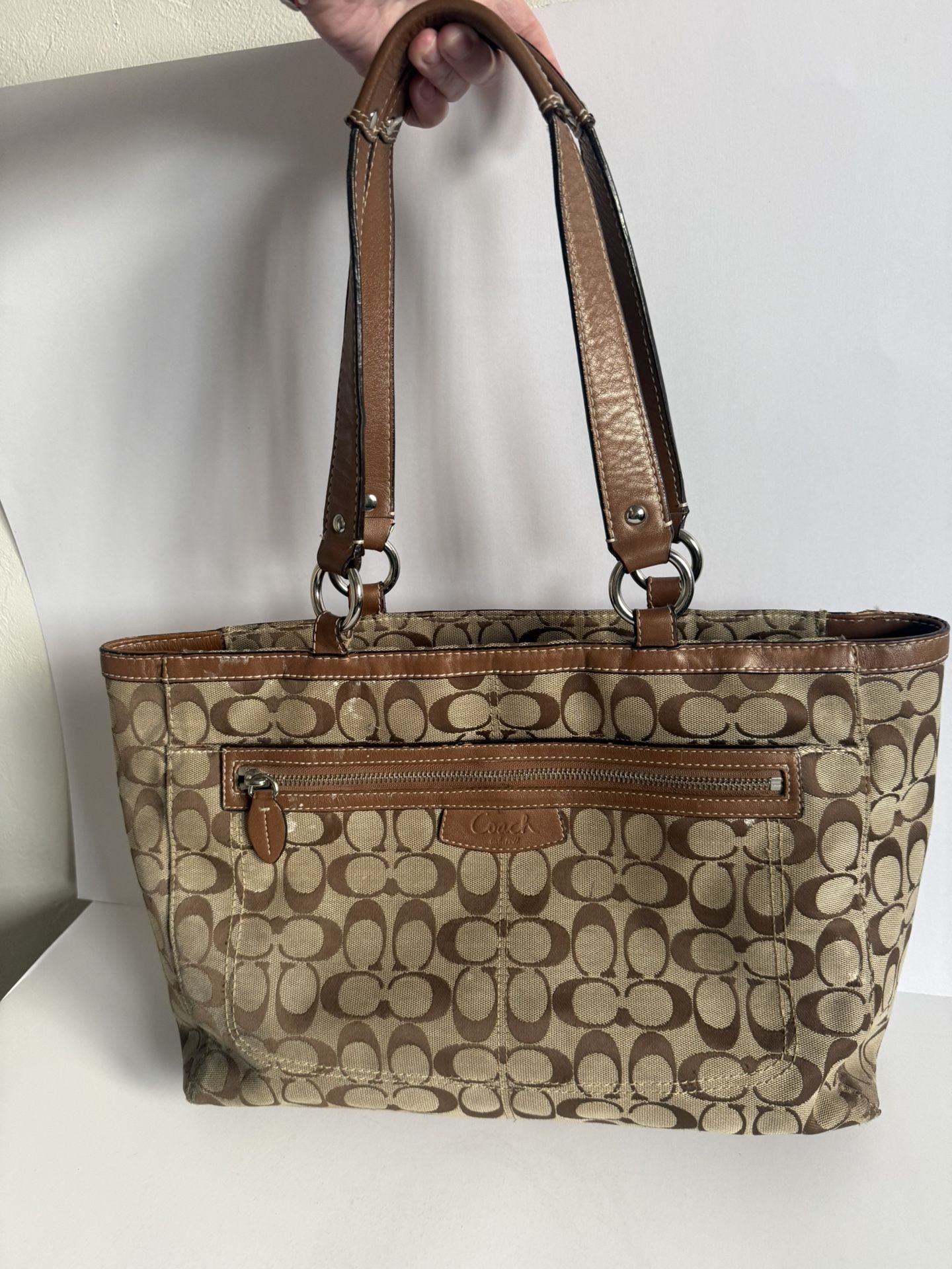Coach Signature Brown Canvas Tote Bag - Authentic