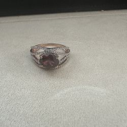 Natural Garnet And Diamond Ring