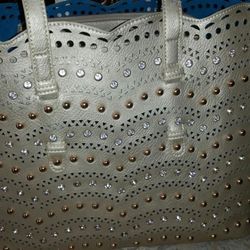 Large GOLD/Turquoise Crystal Studded Embellished PURSE $108