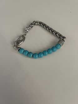 Turquoise Bead and Stainless Steel Chain Bracelet - Unisex Jewelry with Lobster Clasp