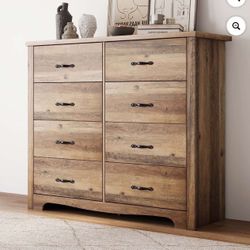 8 Drawers Dresser for Bedroom, Wood Bedroom Dresser Farmhouse Drawer Chest, 8 Chest of Drawer, Tall Dresser for Closet, Dressers Organizer for Living 