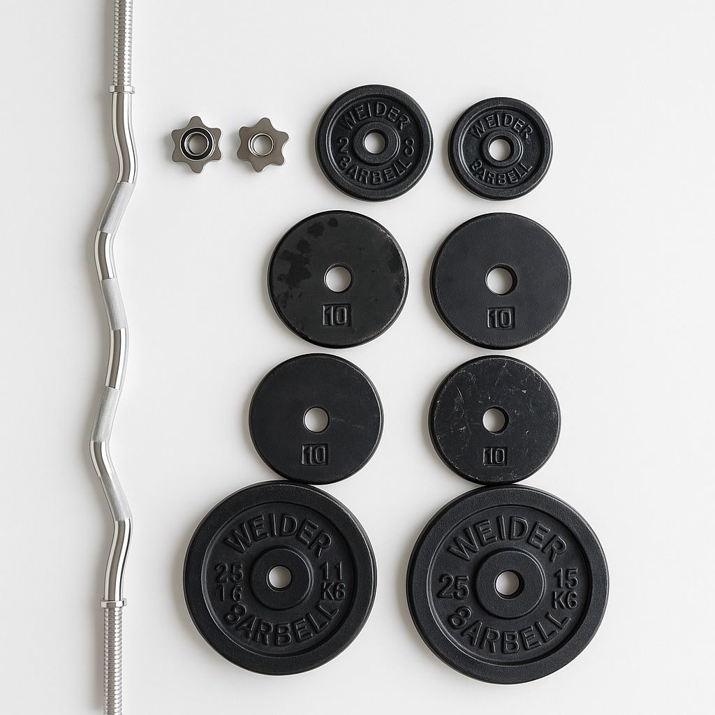 💪 Z Bar + Weights Set – 95 lb+ | Weider Plates + Collars