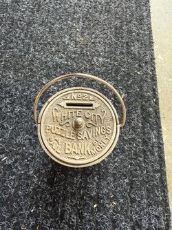 1890s, this Antique No. 2 White City Puzzle Savings Pail Bank