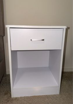 White Nightstand 2 Tier, Bedroom End Table with Drawer and Storage Cabinet.