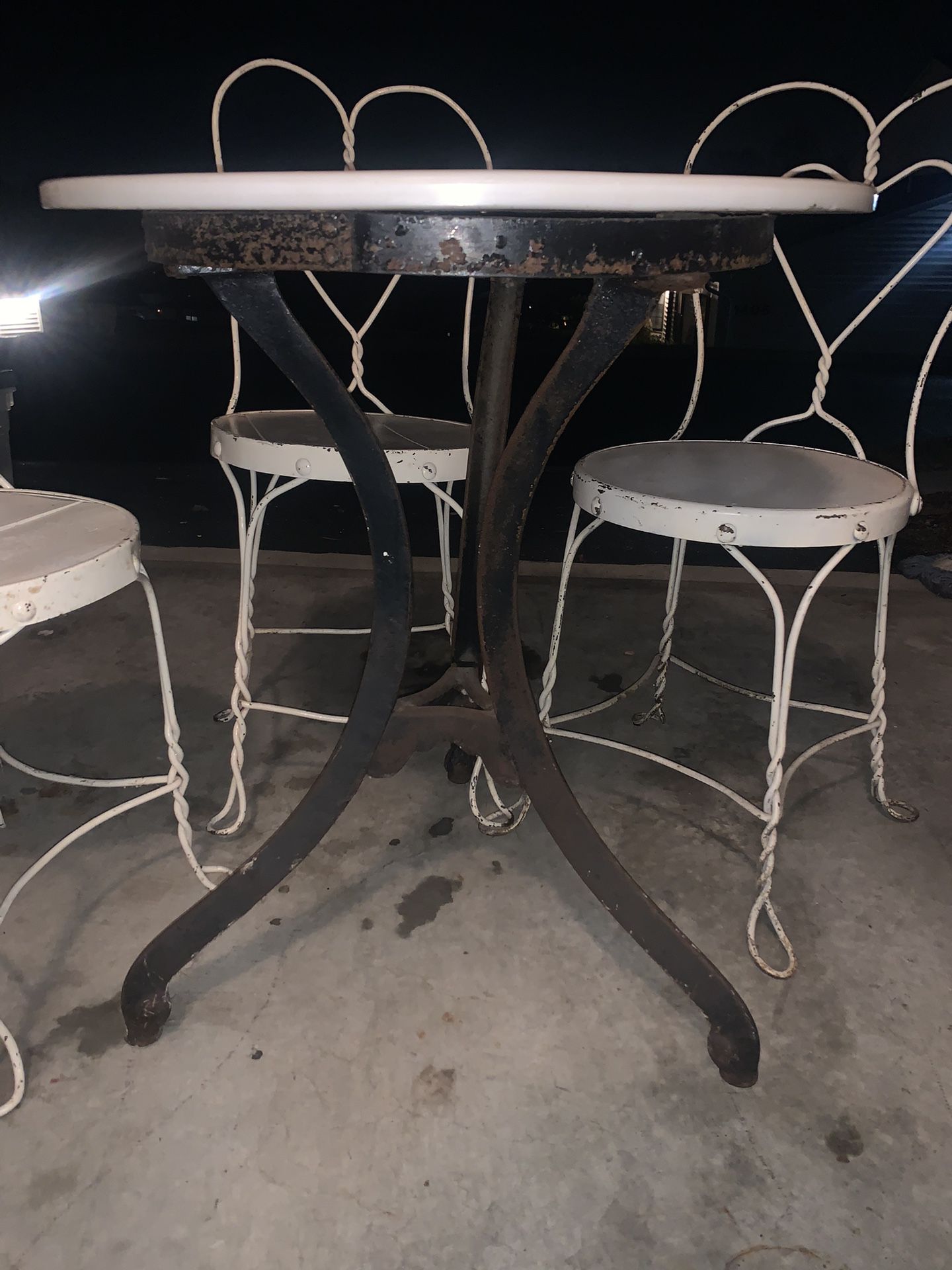 ANTIQUE TABLE AND CHAIRS 