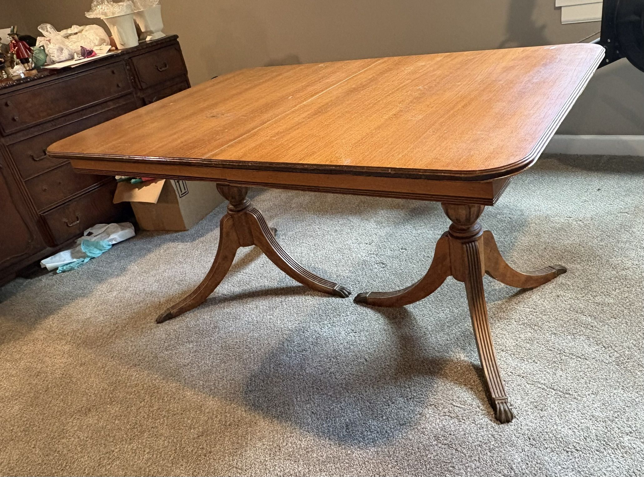Antique Double Pedestal Clawfoot Table