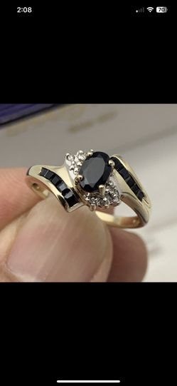 10K Yellow Gold .49tcw Blue Sapphire And Diamond Ring Size 7 1/4