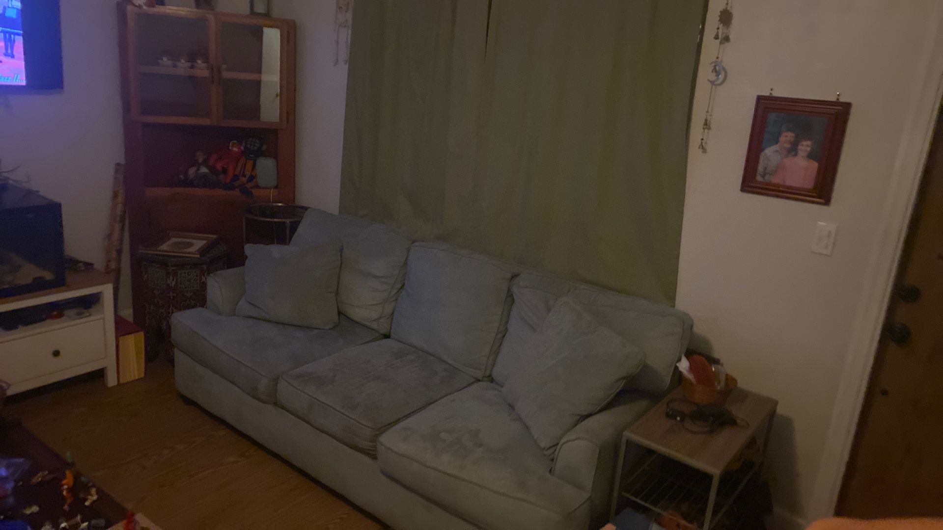 Grey Microfiber Couch With Pillows