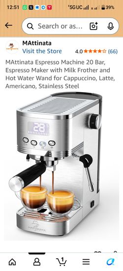 MAttinata Espresso Machine with Milk Frother and Hot Water Wand for Cappuccino, Latte, Americano, Stainless Steel