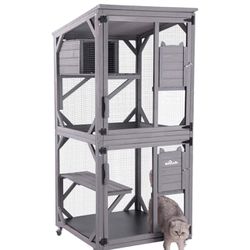Aivituvin Cat House Outdoor Catio Cat Enclosures on Wheels70.9 Kitty House with Upgraded Resting Box,Waterproof Roof