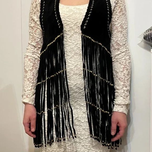 Michael Kors Women Open Front Vest Sleeveless Tassel Fashion Jacket Leather size XS MSRP $795