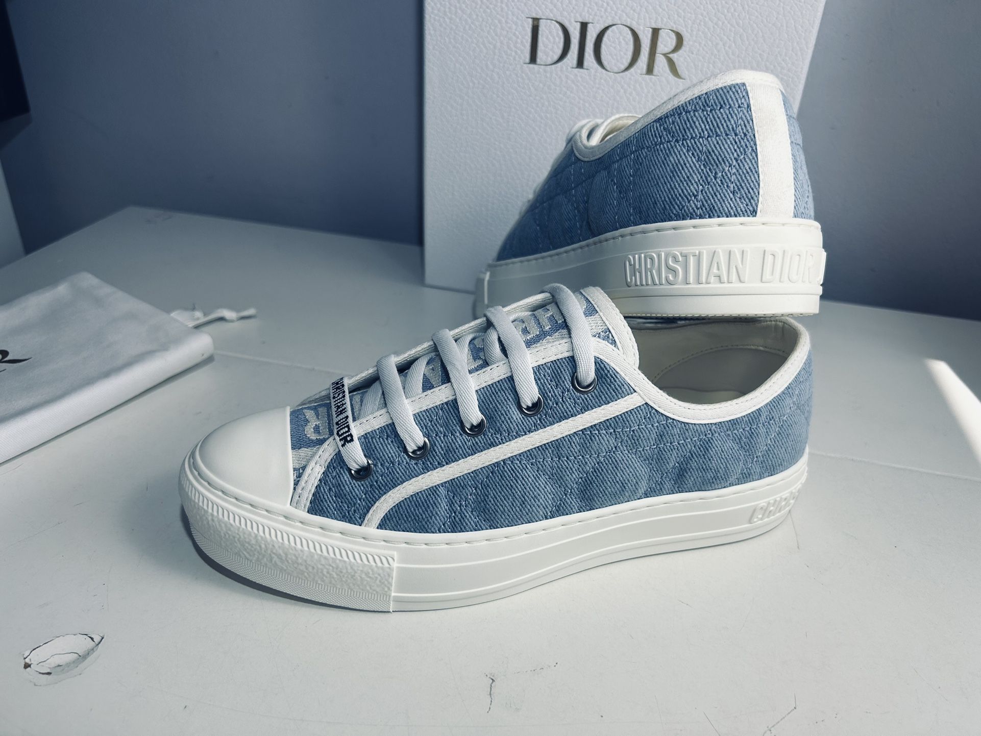 NEW CHRISTIAN DIOR WALK’N’DIOR SNEAKERS CANNAGE QUILTED BLUE DENIM SZ 37