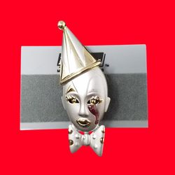 NWT Vtg Mardi Gra Clown Face with Painted Tears Hat and Bow Brooch Pin