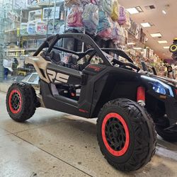can-am maverick 24v 4x4 Remote control leather seats shocks soft tires screen for videos shocks led lights rubber EVA tires canam kid car carro de niñ