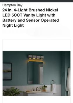 Hampton Bay
24 in. 4-Light Brushed Nickel LED 5CCT Vanity Light with Battery and Sensor Operated Night Light