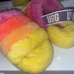 Ugg Fluff Yea Slides In Rainbow Yellow Color