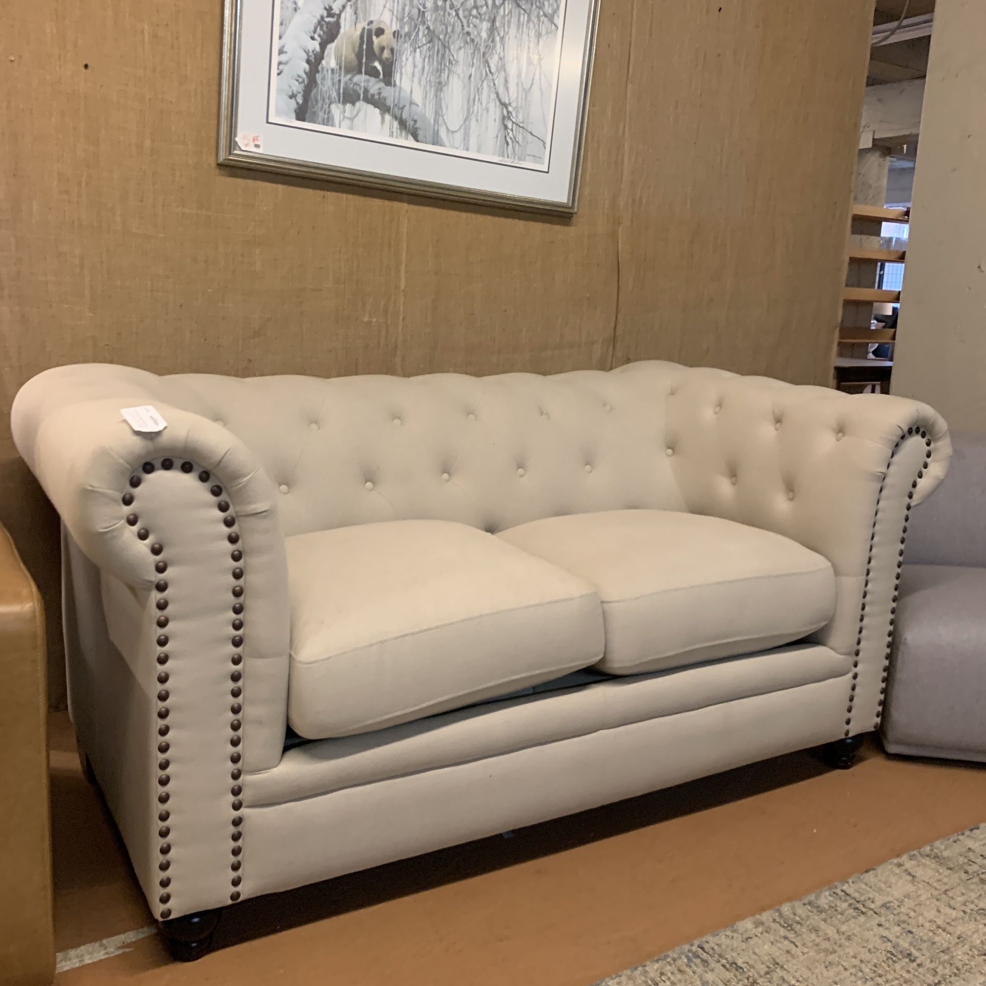 Cream Button Back Loveseat