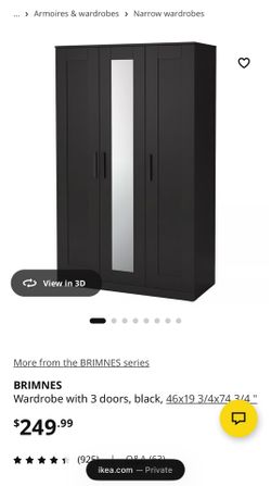 Wardrobe with 3 doors and mirror, black