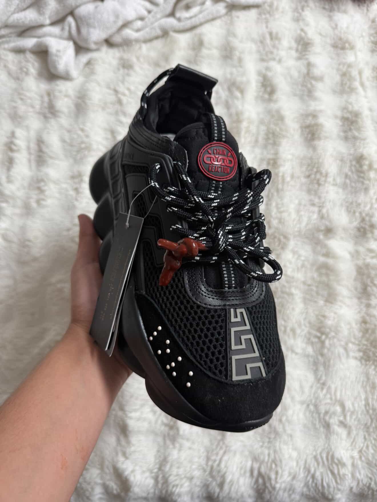 Designer Sneakers Versace All Black Shoes Black With Red