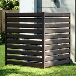 38 in. W x 42 in. H Air Conditioner Fence, 2-Panel No-Dig Metal Privacy Screen, Outdoor Trash Can Enclosures, Black