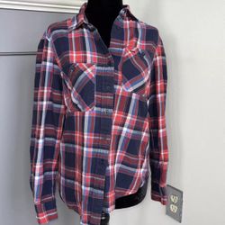 Lauren Ralph Lauren Roll Tab Sleeve Button Up Shirt Plus Size S Plaid Blue Red