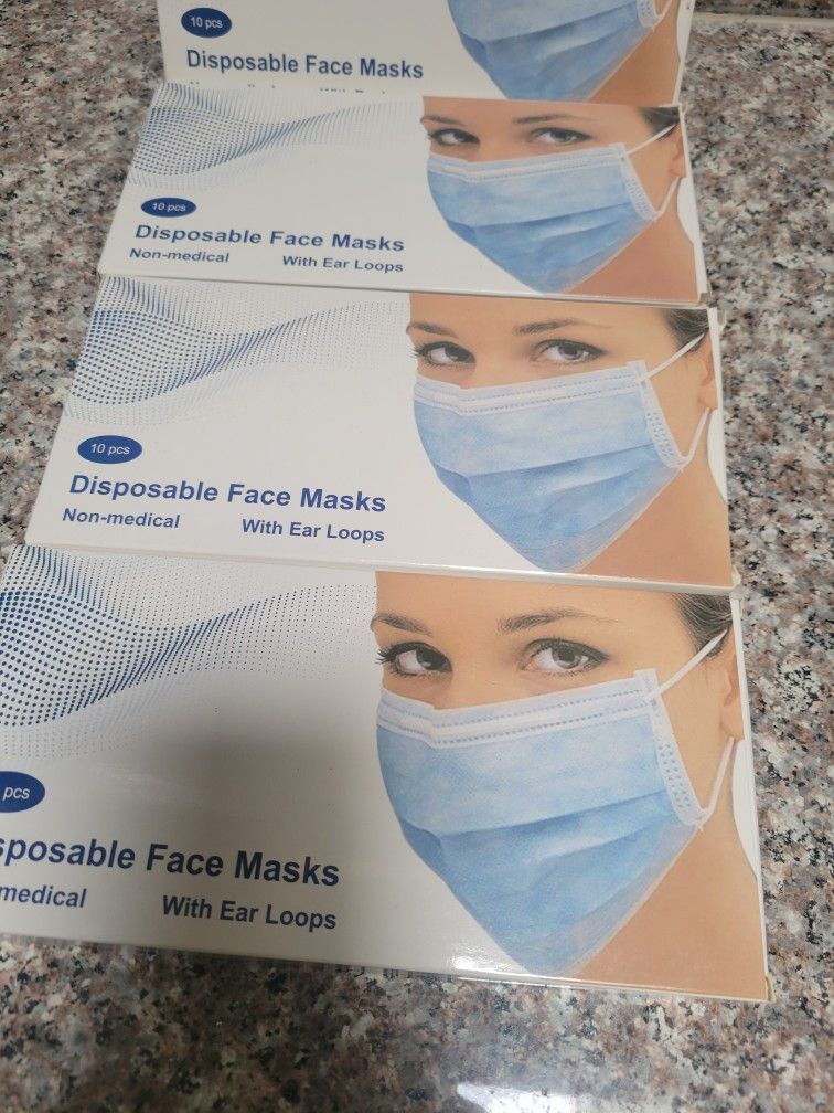FIVE FACE MASK BOXES (( 10 PIECES IN EACH BOX, 50 TOTAL))