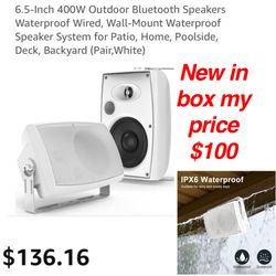 New in box 6.5-Inch 400W Outdoor Bluetooth Speakers Waterproof Wired, Wall-Mount Waterproof Speaker System for Patio, Home, Poolside, Deck, Backyard (