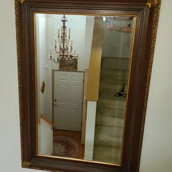 Amazing French Regency Style Gold Toned Mirror Beveled brown and Glass Scalloped