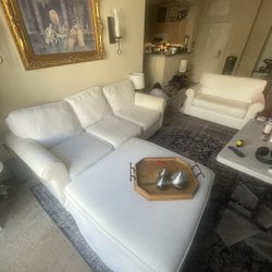 Pottery Barn Sectional Sofa + Ottoman + Armchair (with Sleeper)