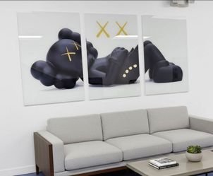 Kaws Art Wall Art 3 Glass Panels 76x36 Large Wall Art