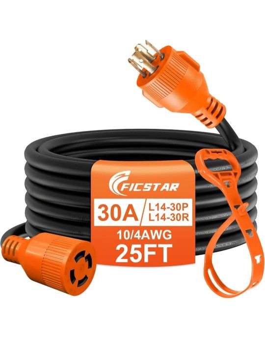 25 Ft 30 Amp 4 Prong Generator Extension Cord, NEMA L14-30P to L14-30R, 4×10 Gauge STW 125/250V Up to 7500W Generator Cable, ETL Listed