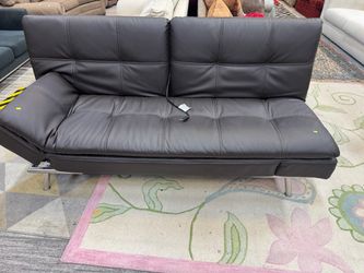 Dark Brown Faux Leather Convertible Futon Sofa
