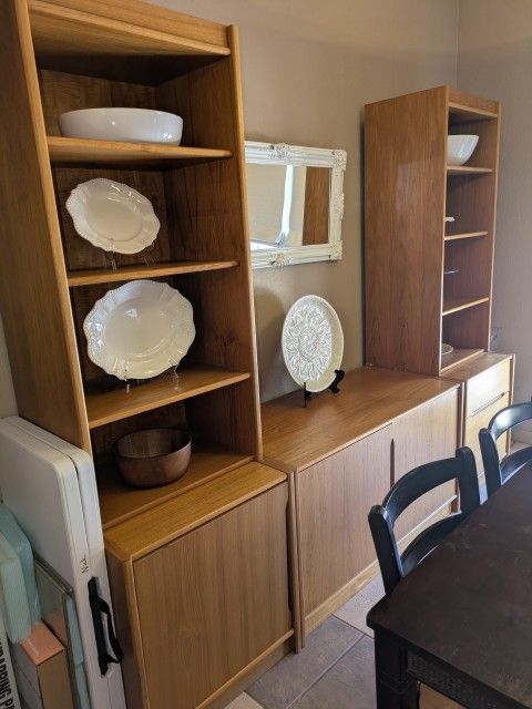 Teak modular wall unit/ book shelves